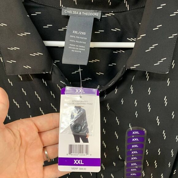 Chelsea & Theodore Shirt Womens XXL Black‎ Lightning Long Sleeve Button Down - Picture 2 of 4